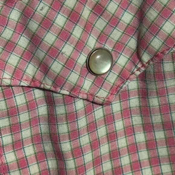 Wrangler Pink Gingham Button Up Shirt Short Sleeve Western Snap XL - Picture 3 of 5